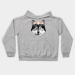 Fox Siberian Husky Dog With Bouquet Kids Hoodie